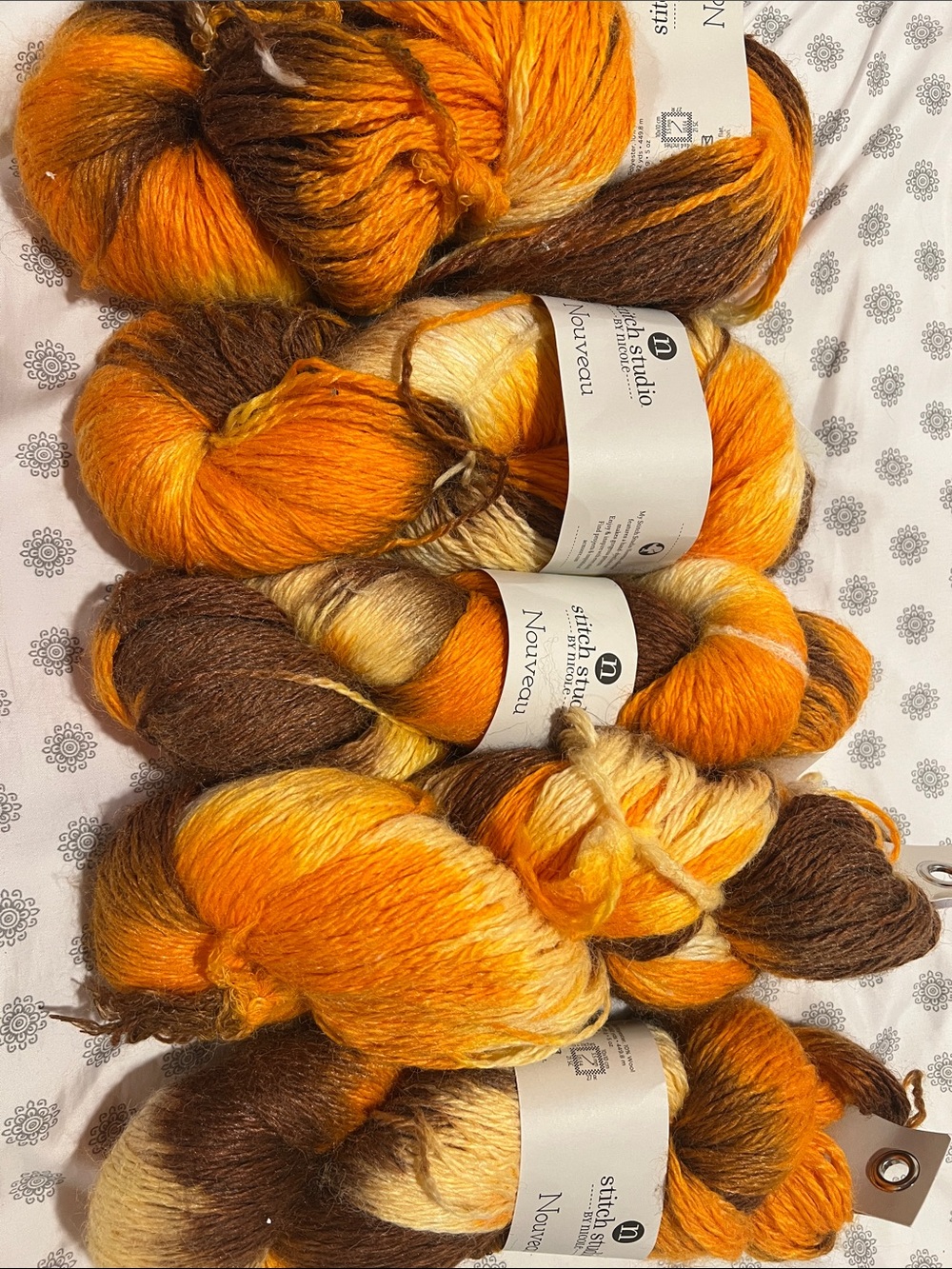 5 Stitch Studio by Nicole Nouveau Yarn - Orange, Brown, Cream 5 Oz each light